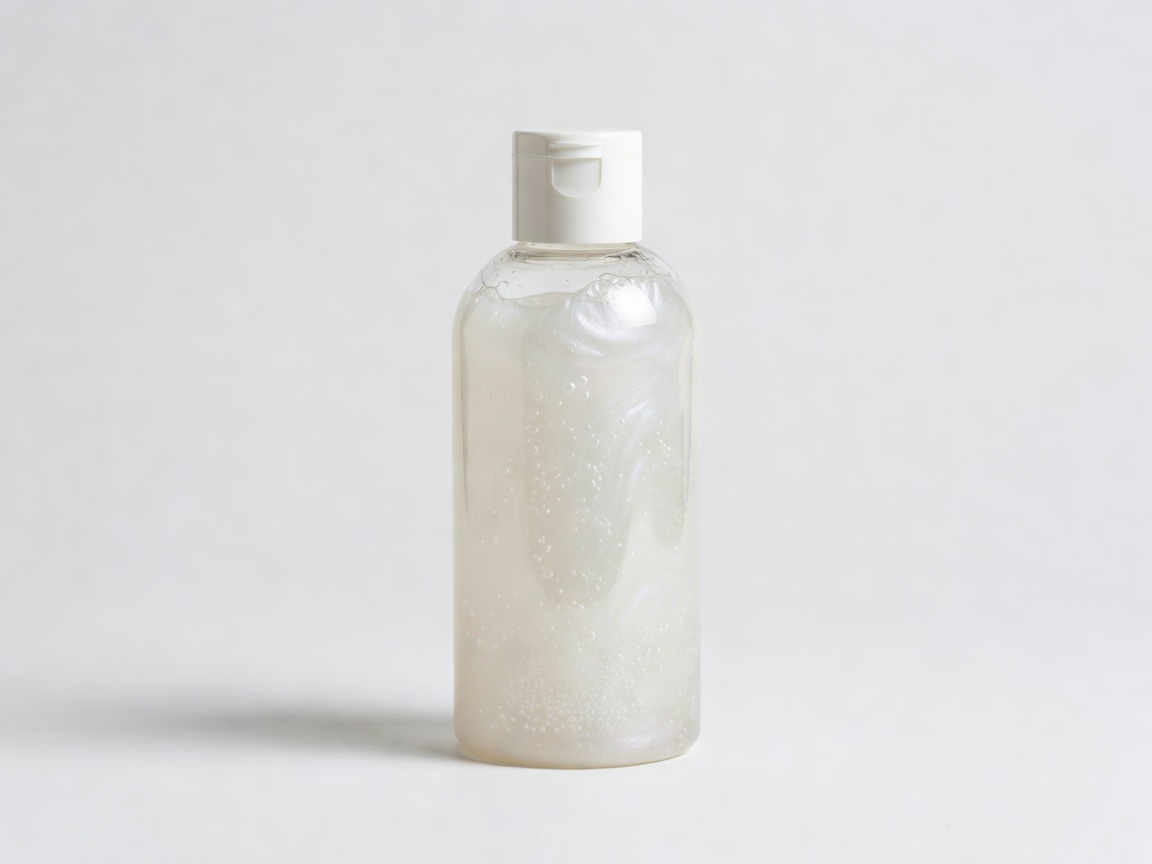 Clear gel cleanser bottle with a flip cap on a plain white surface